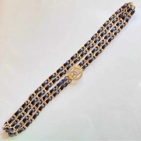 CHANEL Gold & Black Leather Chain Belt - Picture 4 of 12